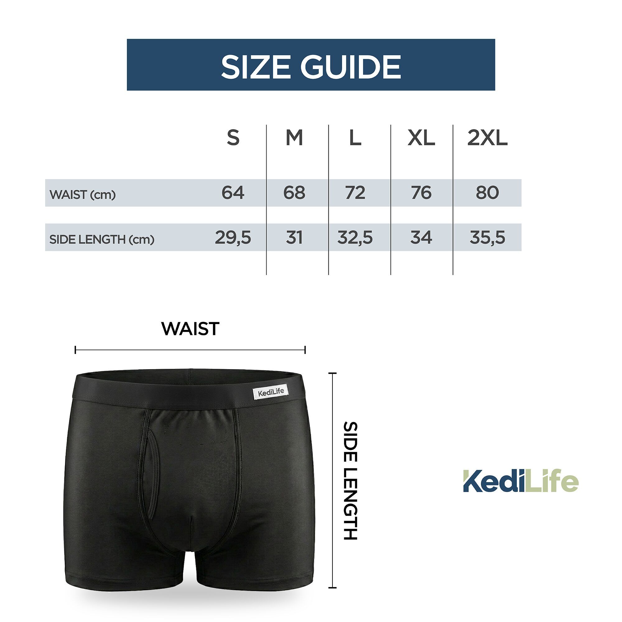 KediLife Incontinentiebroek voor heren, absorberende boxershort Zwart