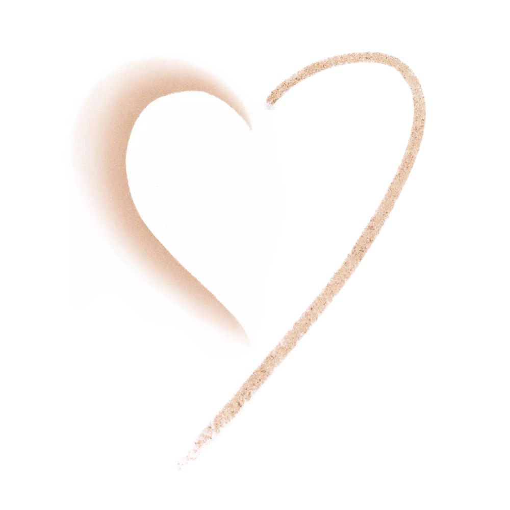 Trait en forme de cœur avec un eyeliner beige. Une partie du cœur est ombragée.