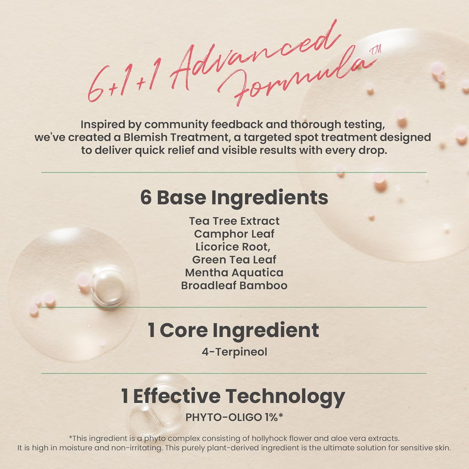 Tekst met informatie over het product en de ingrediënten. 6 basis- en 1 kerningrediënt.