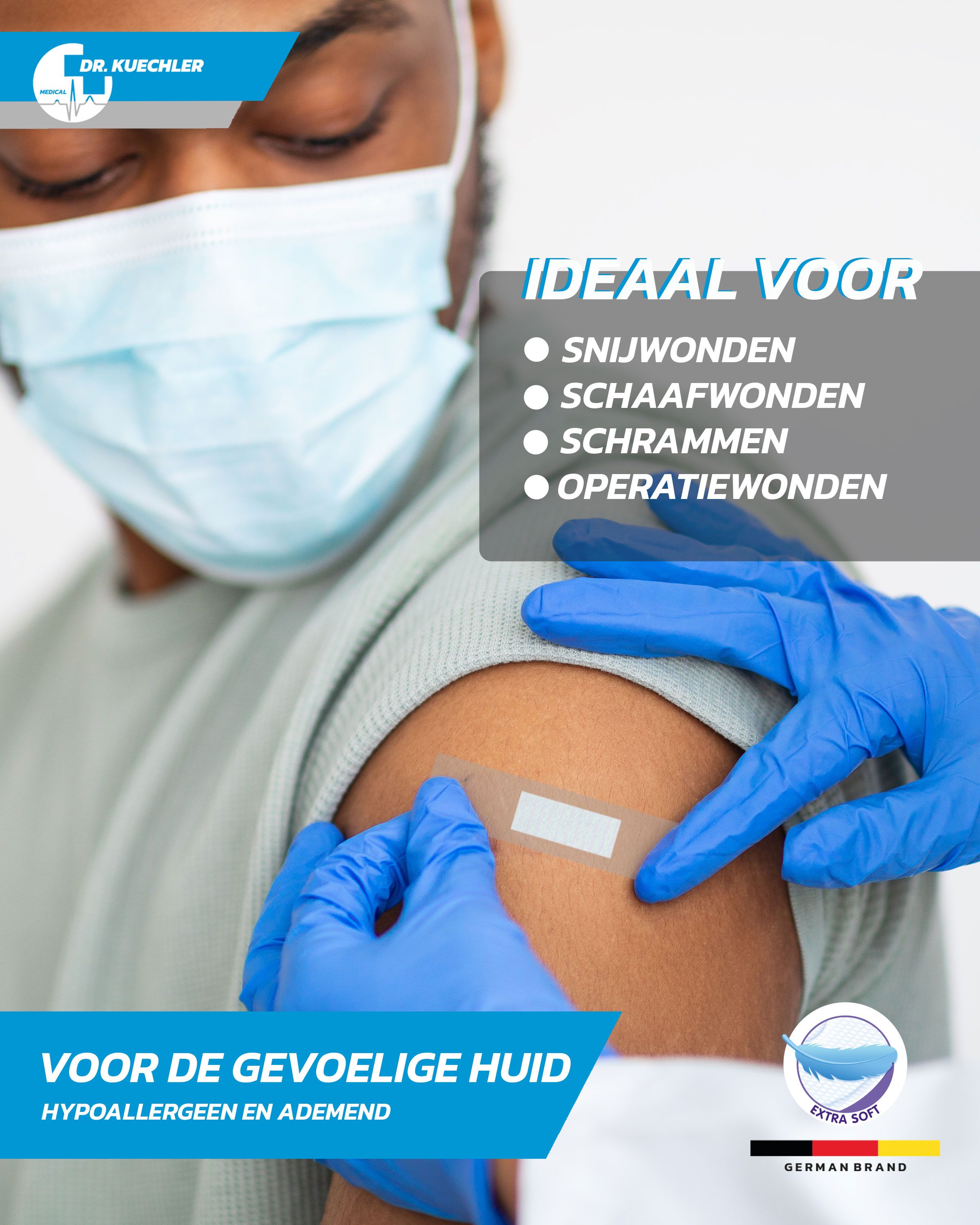 Dr. Kuechler Medical®:  steriele, waterbestendige pleisters voor de douche, voor de gevoelige huid
