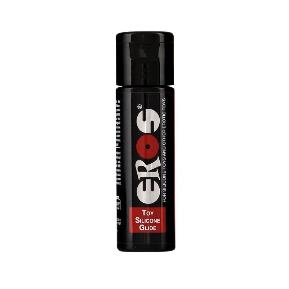 Flacon noir de gel lubrifiant Eros à base de silicone pour jouets.