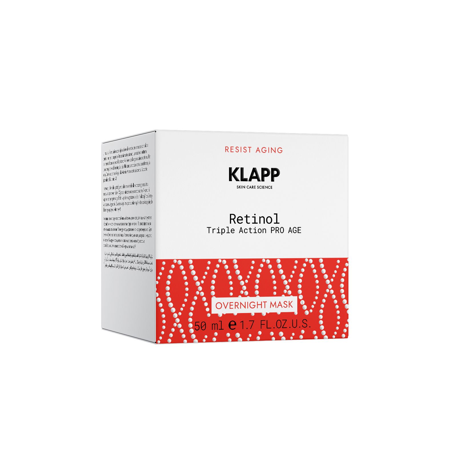 Emballage de vente de la KLAPP Retinol Triple Action Pro Age Overnight Mask.