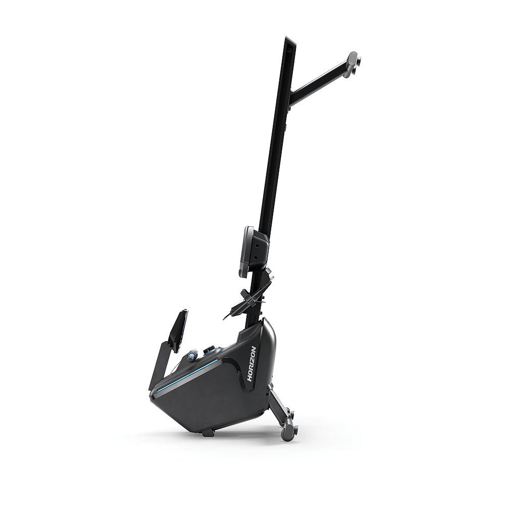 Rameur noir. Logo Horizon Fitness. Sur fond blanc.