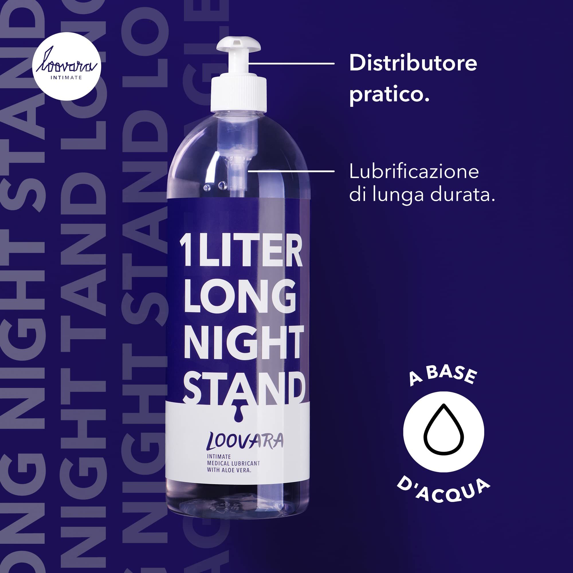 Lubrifiant Loovara Long Night Stand : 1 litre, à base d'eau, longue durée, à l'aloe vera.