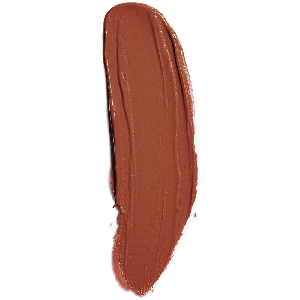 Échantillon de gloss brun sur fond blanc. Texture visible.