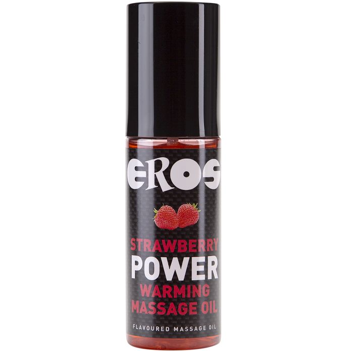 Eros Power Warming massageolie, aardbeiensmaak, 100ml fles.