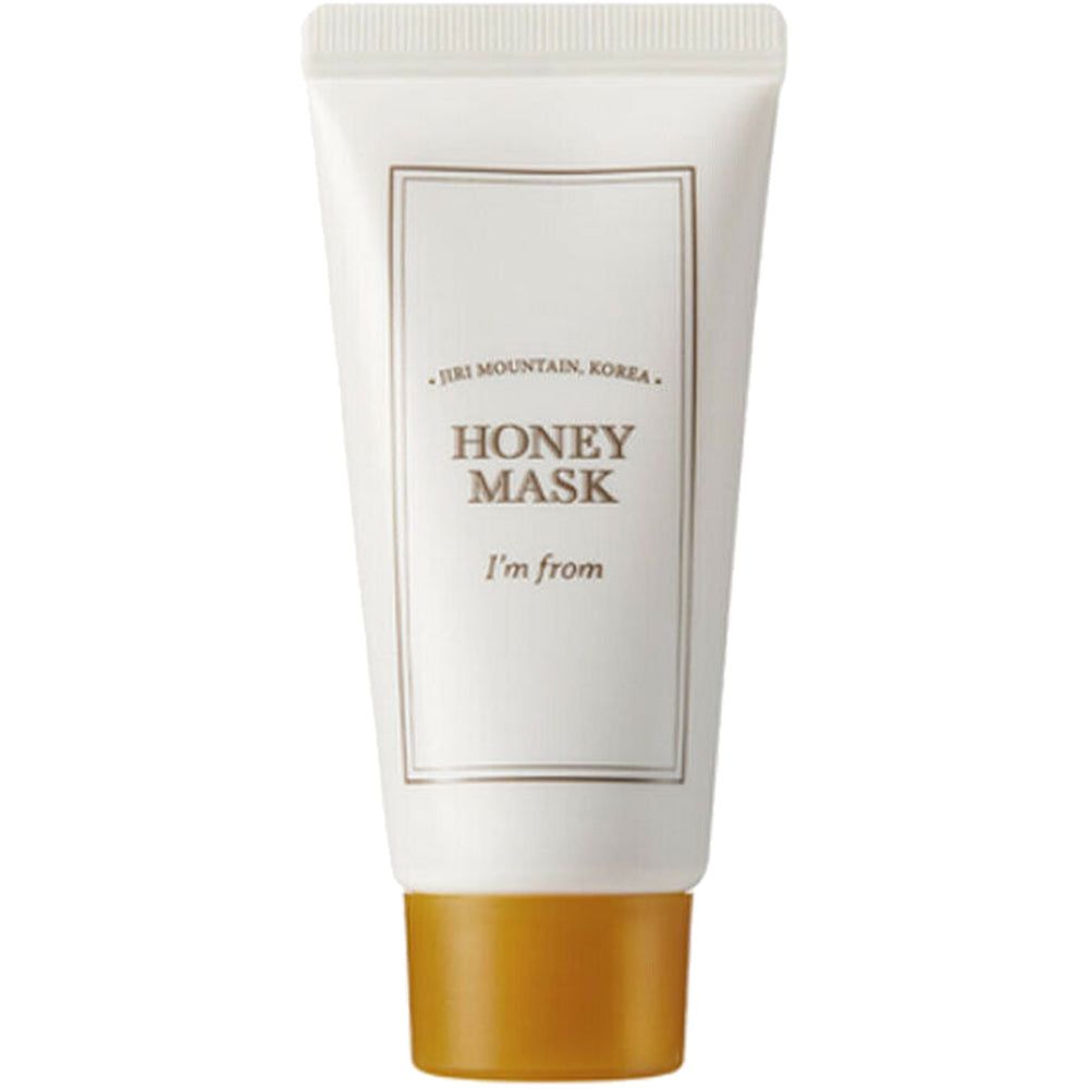 Witte tube met bruine dop. Opschrift: Honey Mask, i'm from. Tekst: Jiri Mountain, Korea.