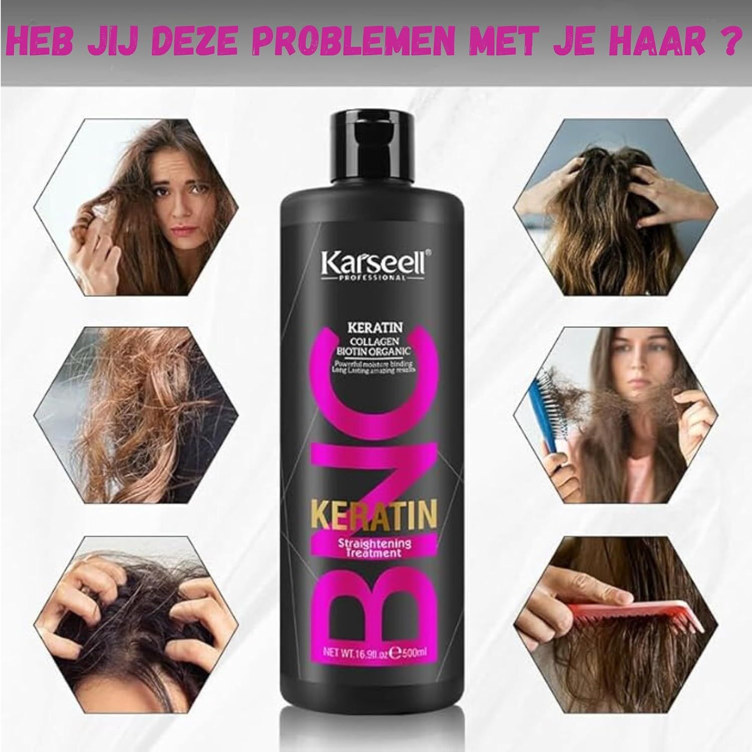 Zwarte fles Karseell BNC Keratine straightening treatment, 500ml.