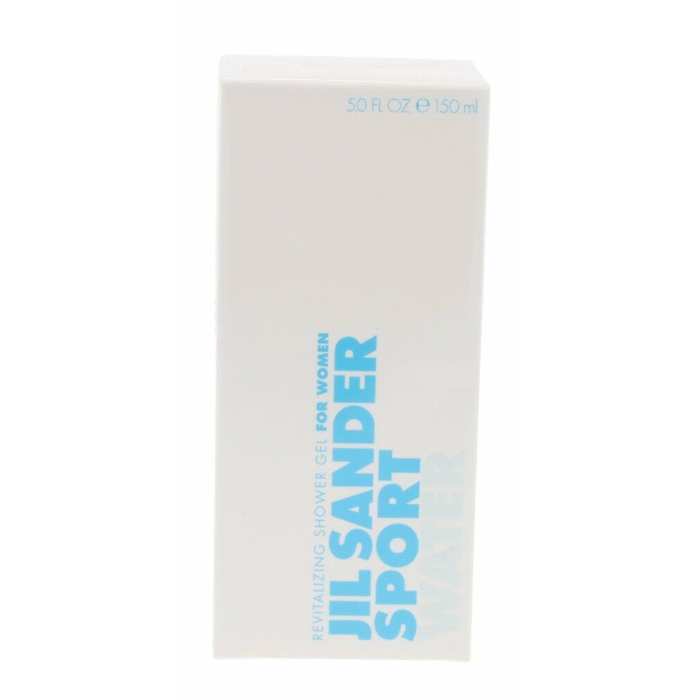 Witte rechthoekige verpakking met blauwe tekst: Jil Sander Sport Water. Boven: 5.0 FL. OZ e 150 ml.