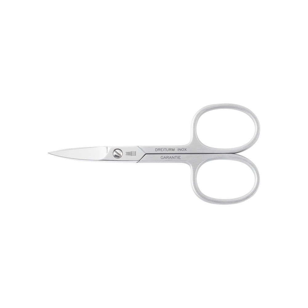 Roestvrijstalen nagelschaar. Met twee handgreepringen en een puntige punt. Opschrift: DREITURM INOX GARANTIE.