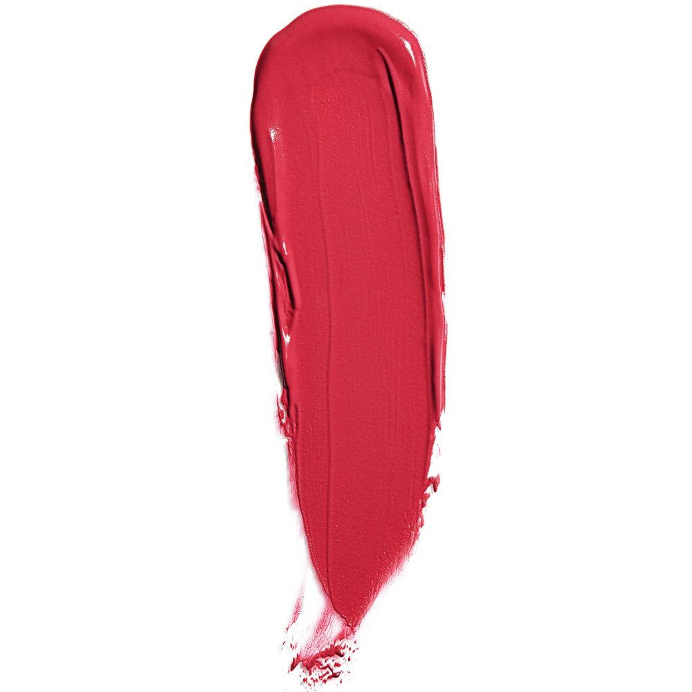 Une seule trace de rouge à lèvres rouge sur fond blanc. La texture est lisse et couvrante.