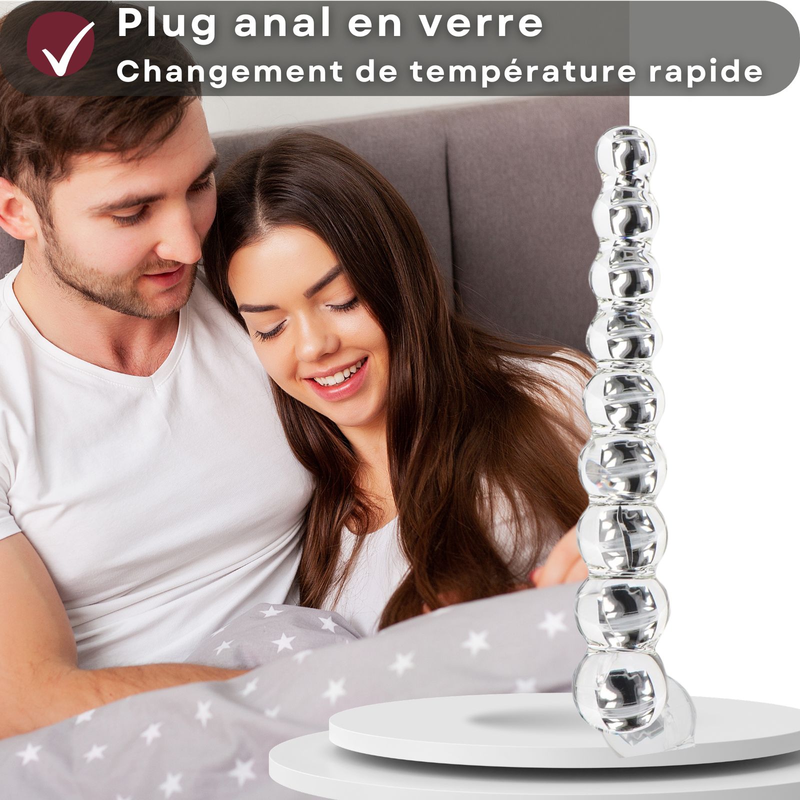 Plug anal en verre. Changement de température rapide. 9 billes. Forme conique.