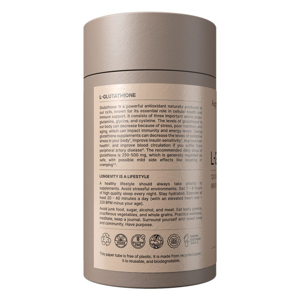 Tube en carton gris avec inscription L-Glutathion et informations.