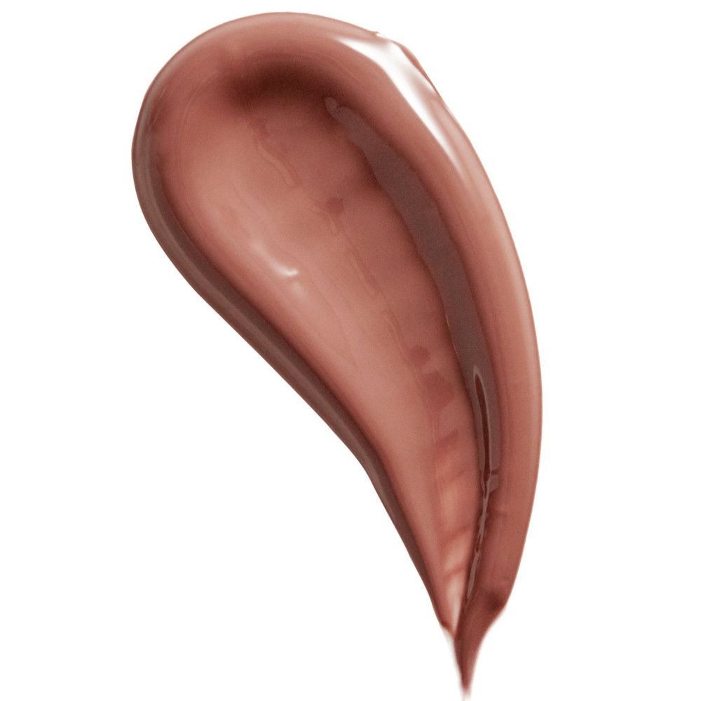 Échantillon de rouge à lèvres marron. Texture brillante. En forme de goutte sur fond blanc.
