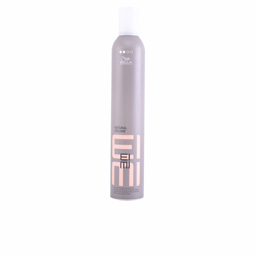 Grijze spuitfles met witte dop. Opschrift: EIMI Natural Volume. Wella-logo bovenaan.