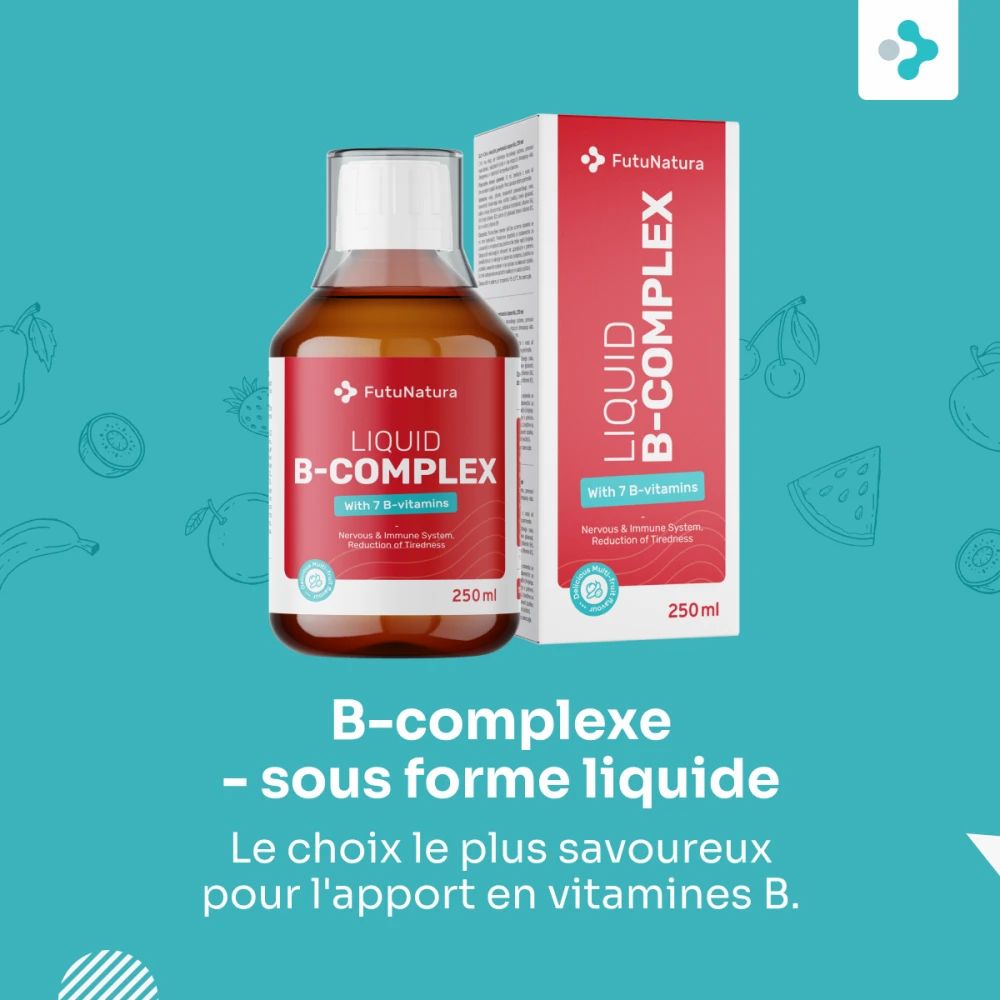 Bouteille et boîte FutuNatura B-complexe liquide, 250 ml.