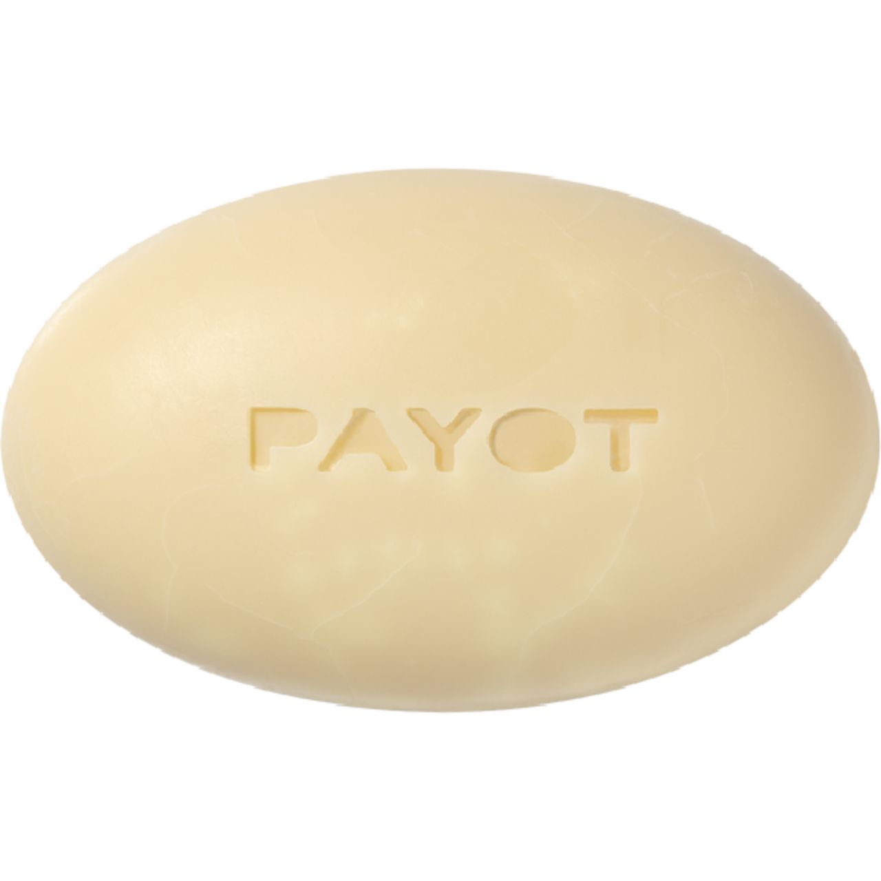 Ovaal, beige blok met het woord PAYOT erin gedrukt.