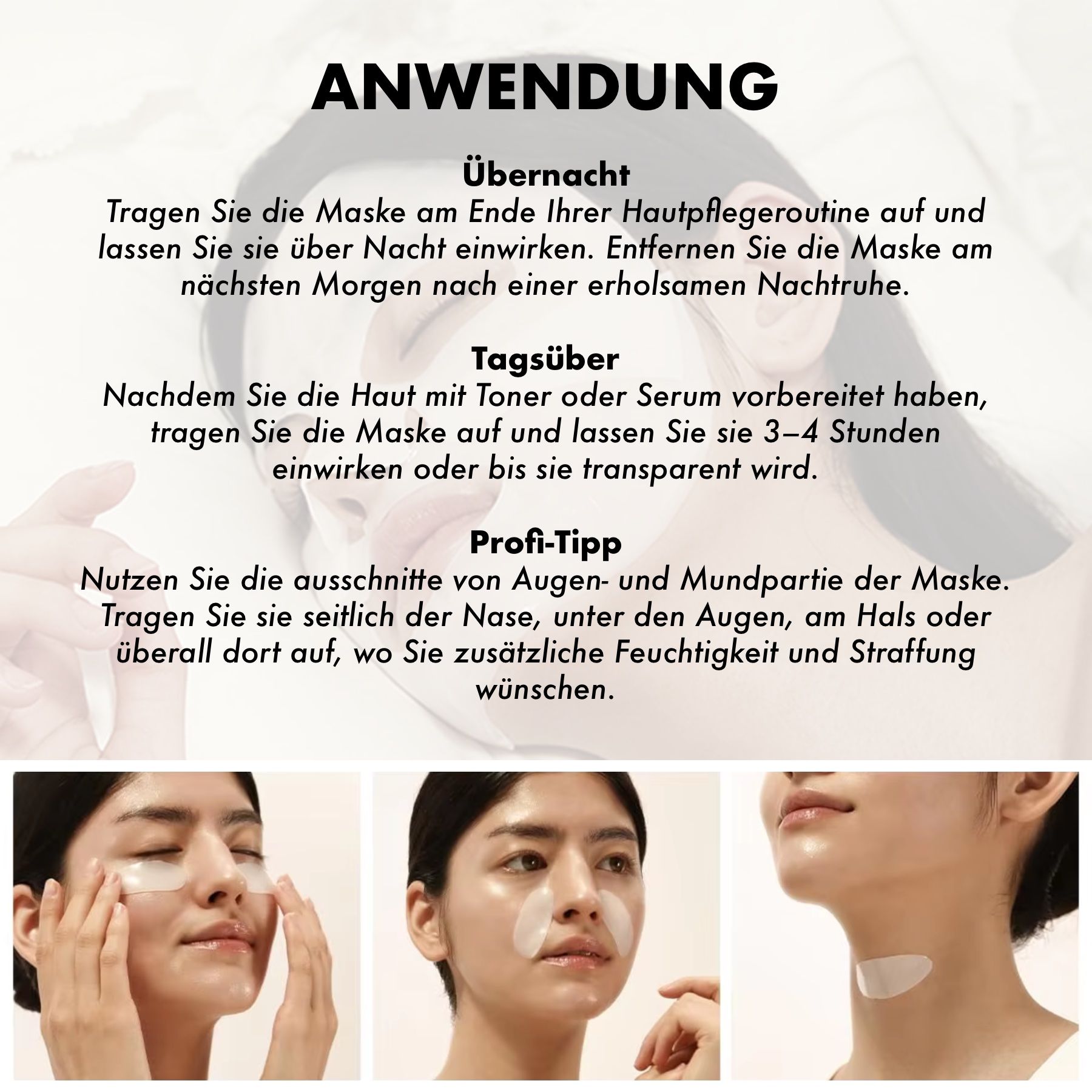 Gebruiksinstructies voor huidverzorgingsmaskers: 's nachts, overdag, pro-tip.