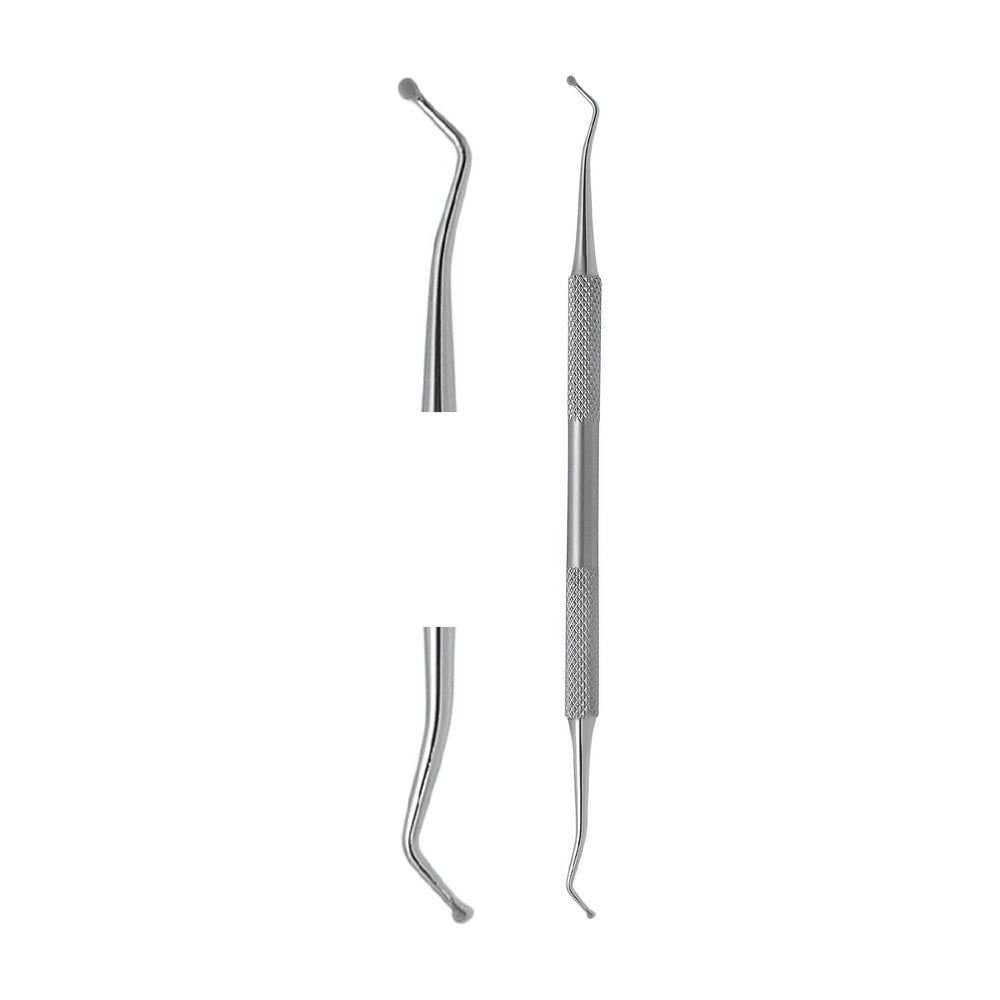 Instrument médical en acier inoxydable. Sonde double et instrument en forme de cuillère. Deux parties séparées et un instrument.