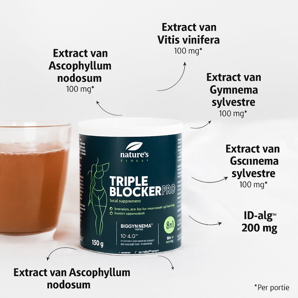 Nature's Finest Triple Blocker PRO. Pot, ingrediënten. 150g, vegan.