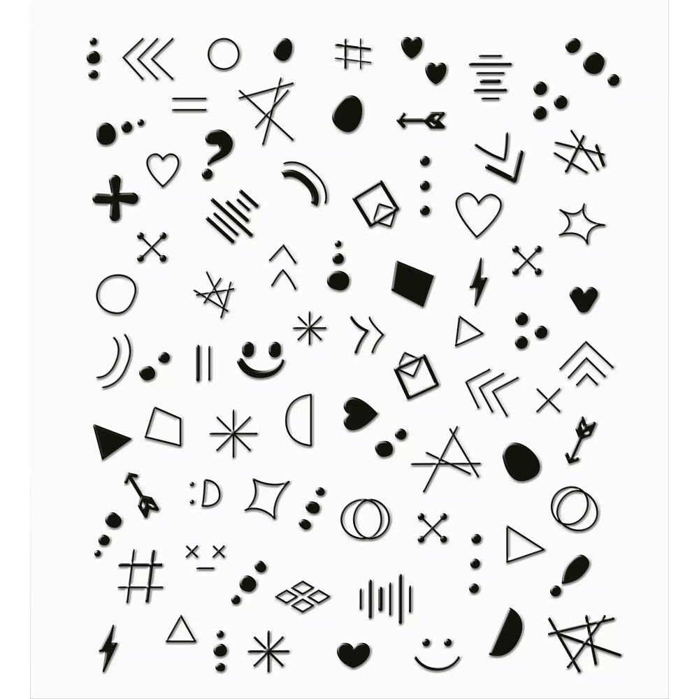 Divers autocollants à ongles noirs. Formes : cœurs, étoiles, flèches, croix, points, smileys, triangles, carrés, lignes.