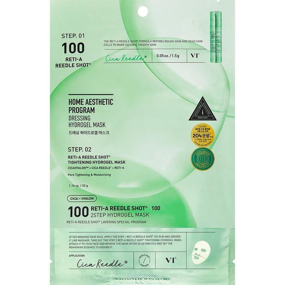 Masque hydrogel VT COSMETICS Reti-A Reedle Shot 100, programme en 2 étapes.