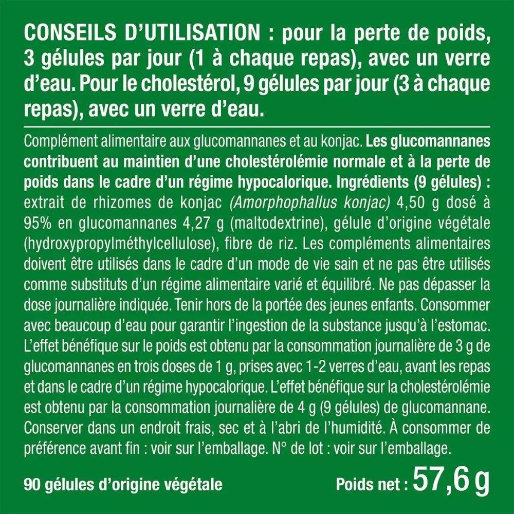 Texte sur l'utilisation : 3 gélules par repas, avec de l'eau. Pour le cholestérol : 9 gélules par jour.