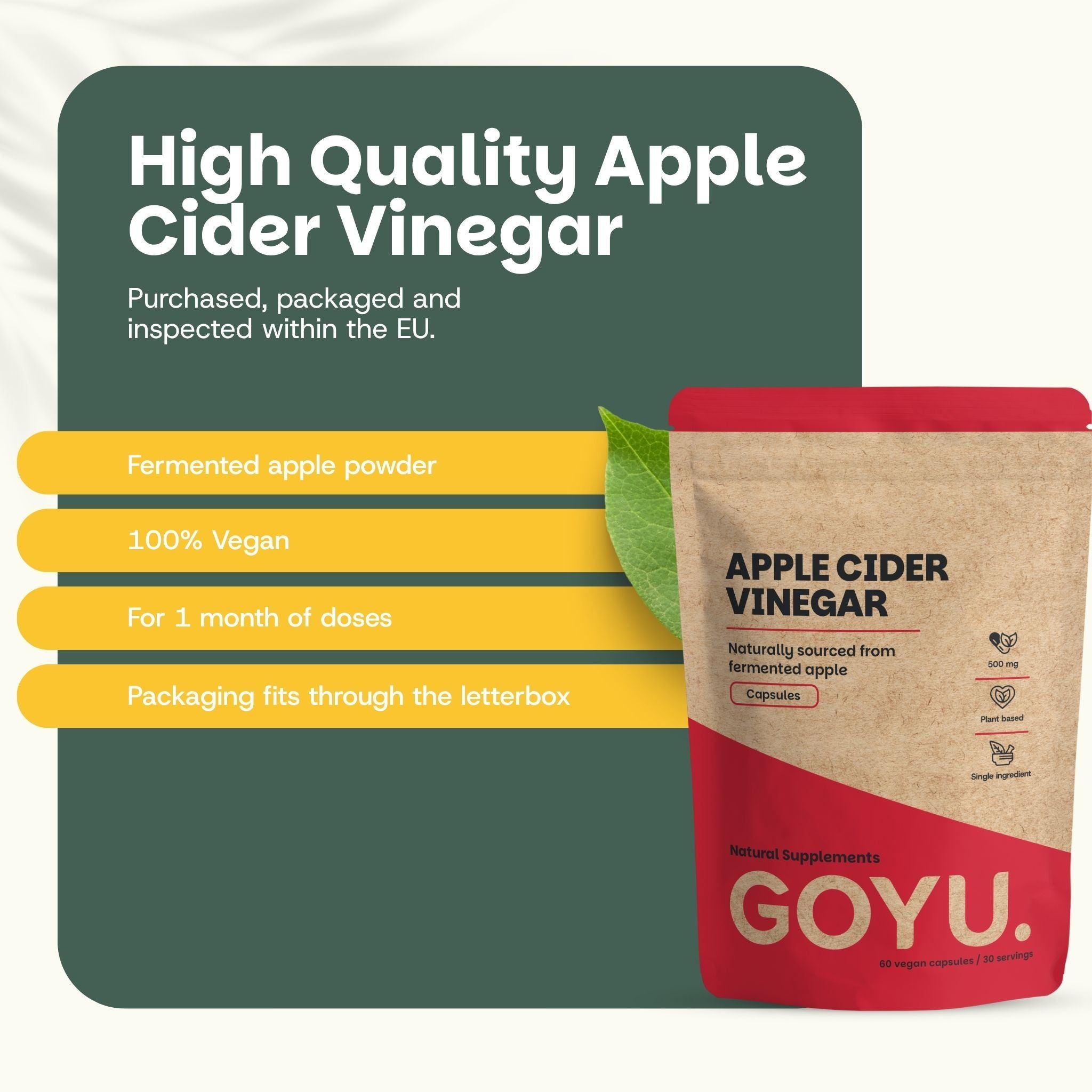 Vinaigre de cidre de haute qualité : Poudre de pomme fermentée, 100% végane, pour 1 mois.