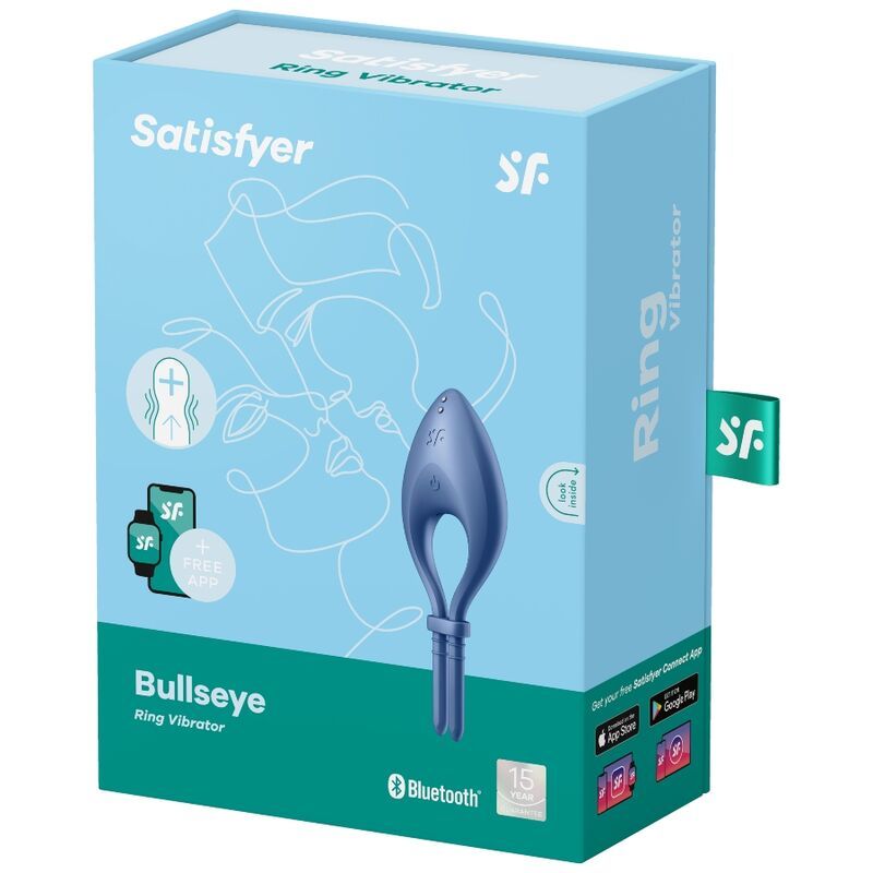 Emballage du vibrateur annulaire Satisfyer Bullseye avec image du produit et indication de l'application.