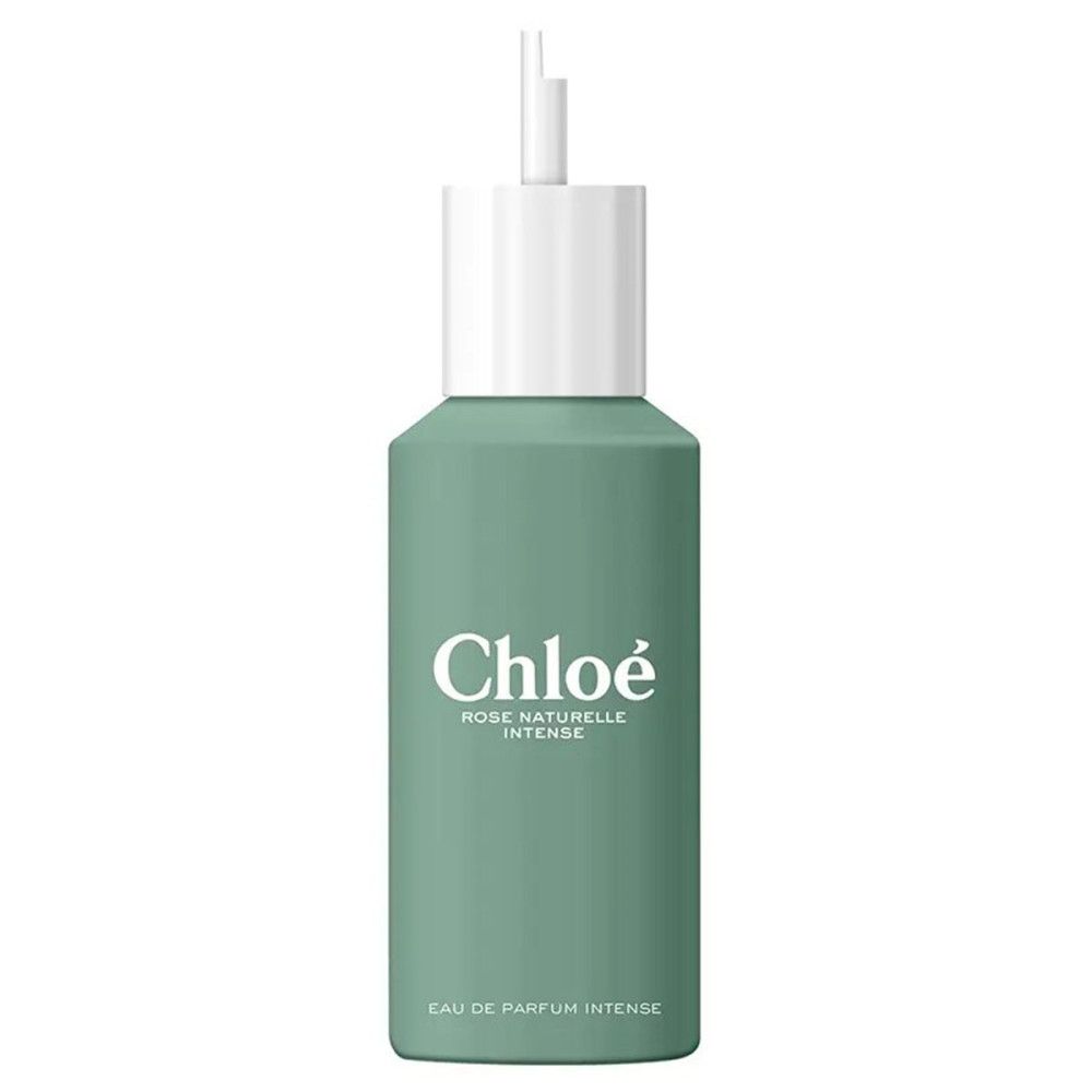 Groene flacon. Opschrift: Chloé Rose Naturelle Intense. Eau de Parfum Intense. Navulbaar.