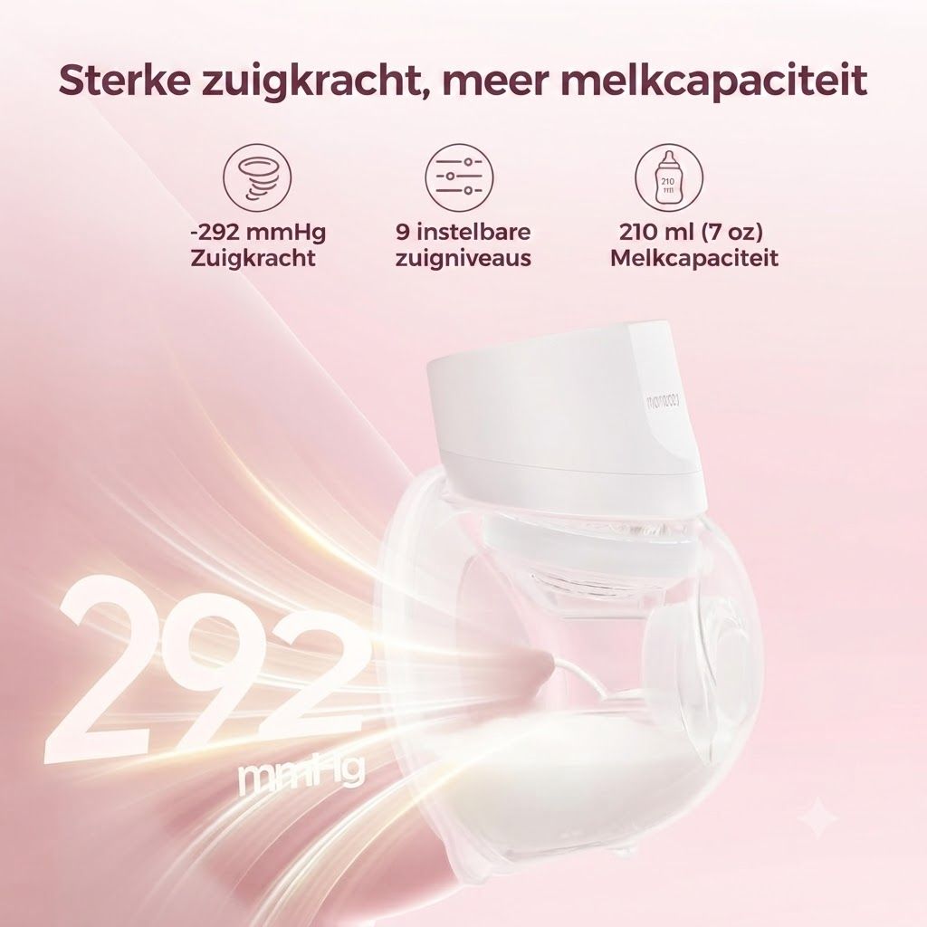 Witte borstkolf met 292 mmHg zuigkracht en 210 ml capaciteit.