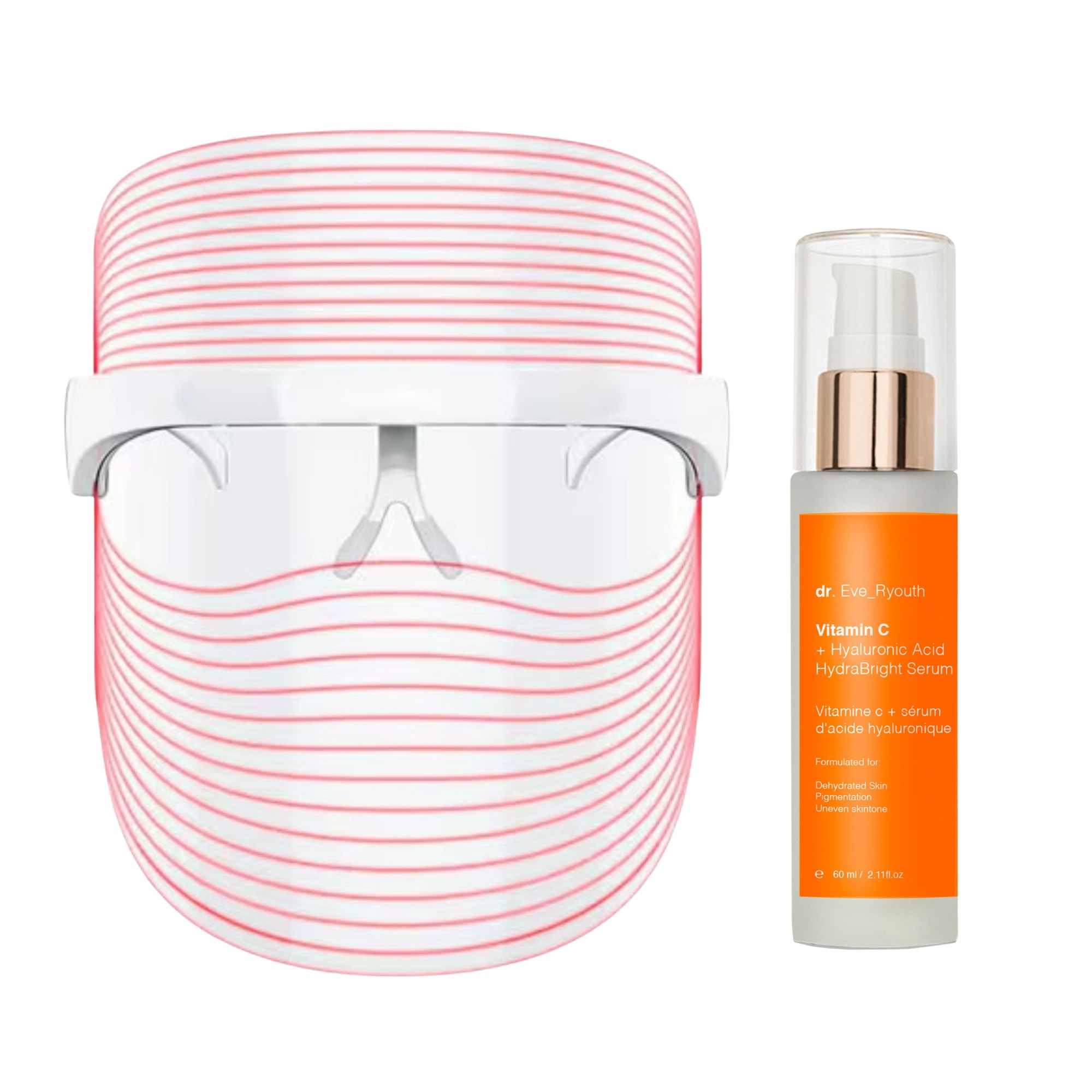 Dr Eve Ryouth Masque LED Sans Fil 3 Couleurs avec Vitamine C Sérum Hydrabright