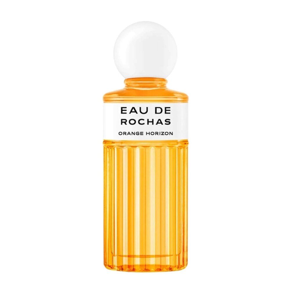 Eau de Rochas Orange Horizon Eau de Toilette fles met witte dop en geribbeld glas.