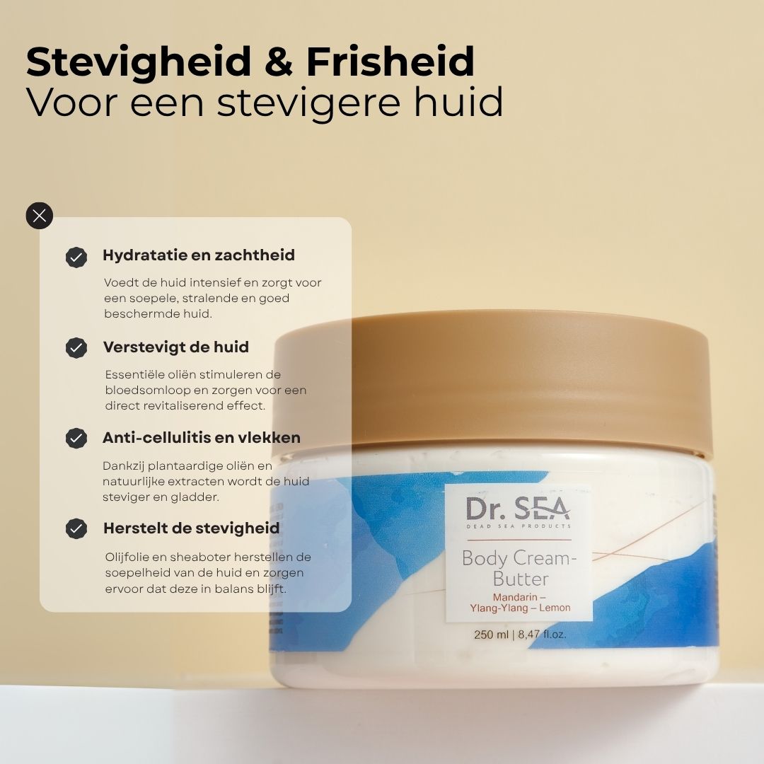 Productpot met tekst. Tekst: Aanbevolen voor: Normale tot droge huid, Vermoeide en doffe huid, Gebrek aan stevigheid, Alle huidtypen.