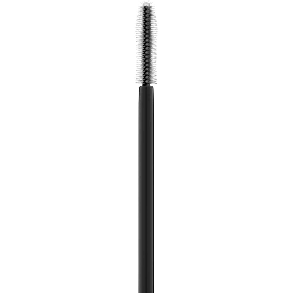 Applicateur de mascara noir avec brosse blanche. La tête de la brosse est cylindrique.
