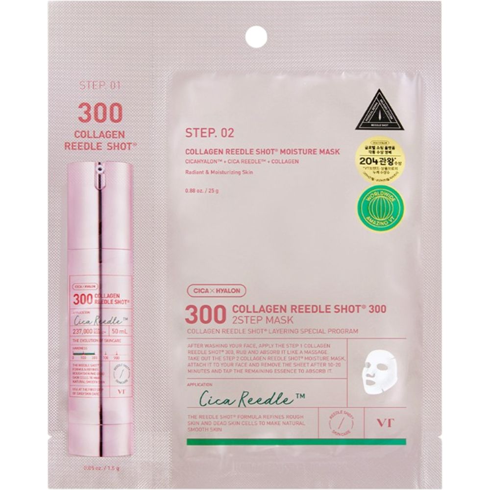 Tweedelige doekmasker. Roze verpakking met productnaam en logo. Serum en masker.