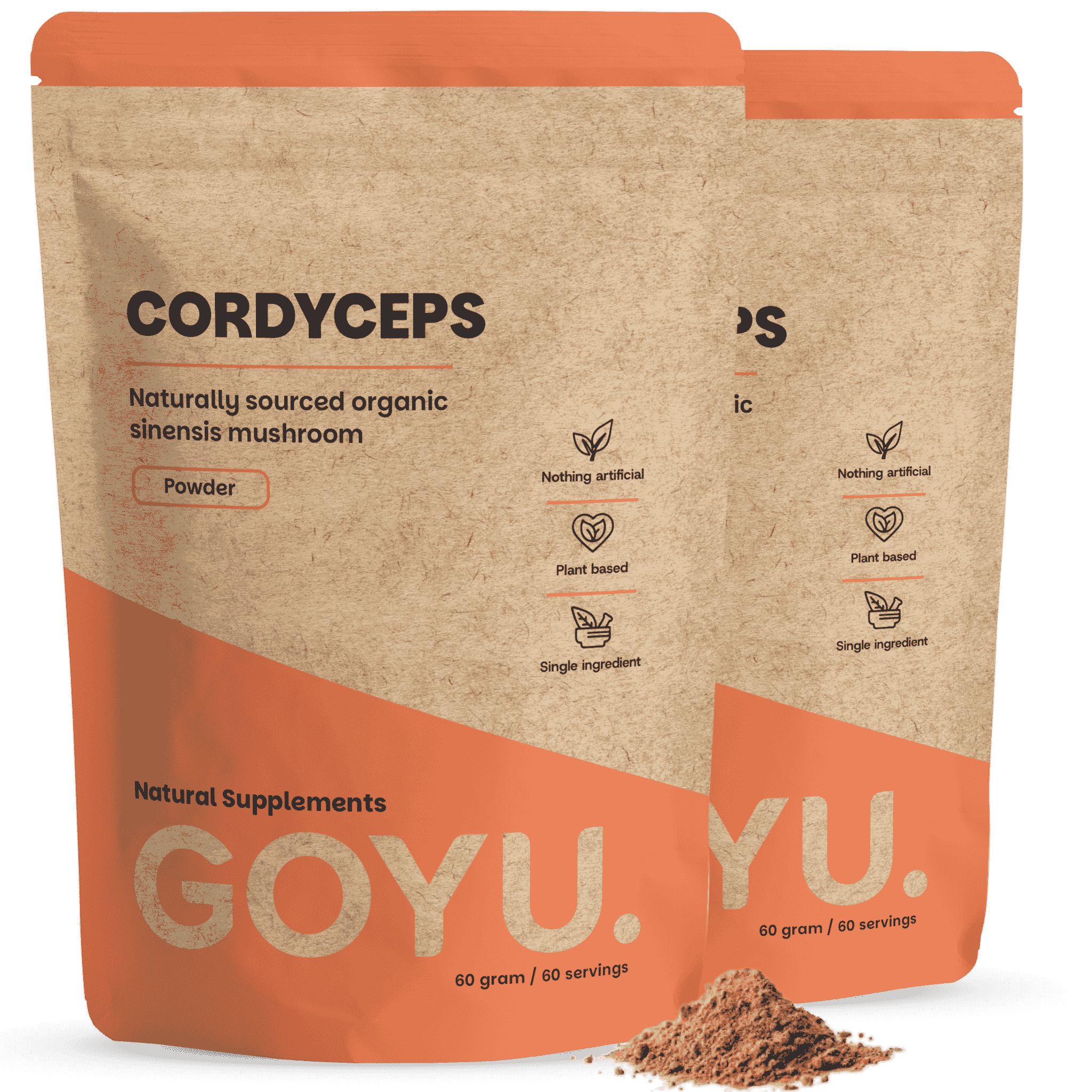 Deux paquets de poudre de Cordyceps GOYU, source naturelle, bio, champignon Sinensis.