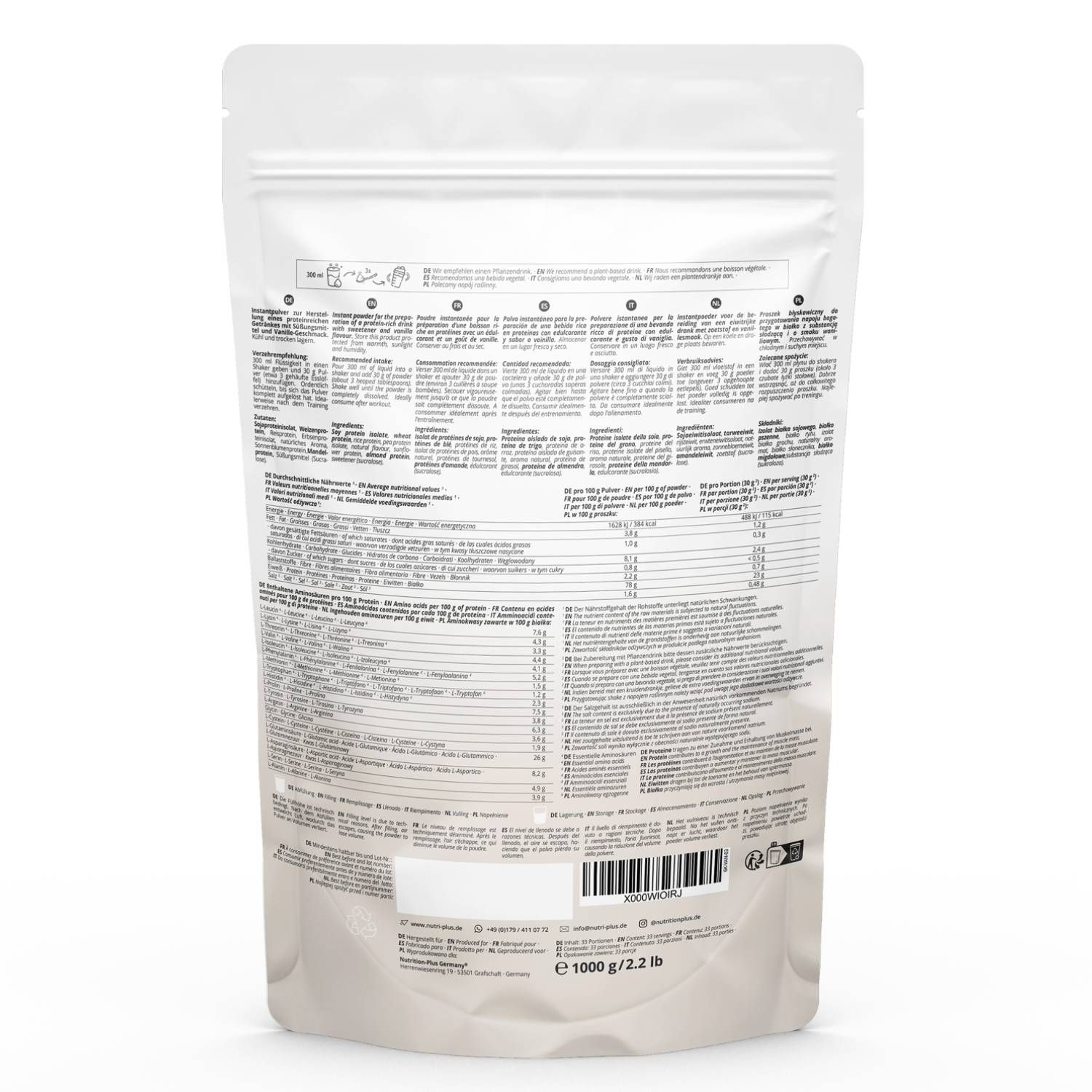 nutri+ 6K Poudre de protéines 1kg - shake sans Whey