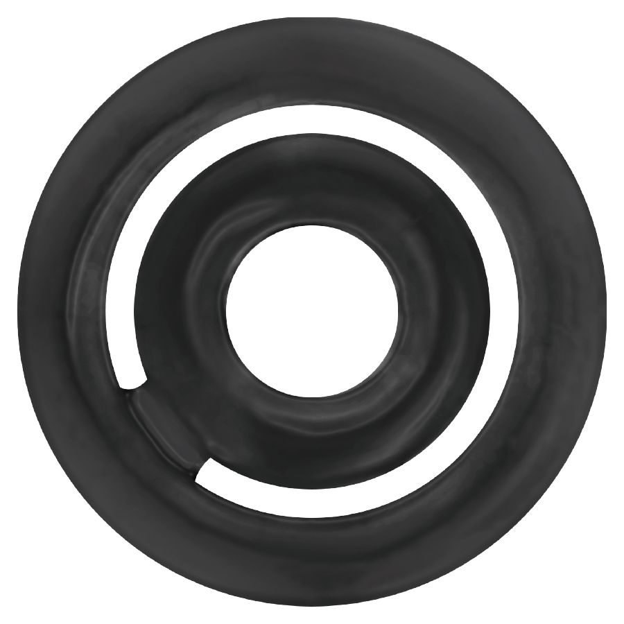 Zwarte ring met twee concentrische cirkels en een uitsparing.