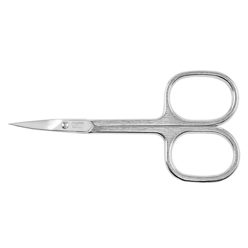 Vernikkelde nagelschaar. Met ovale handgrepen en een puntige punt. Merk Niegeloh Solingen.