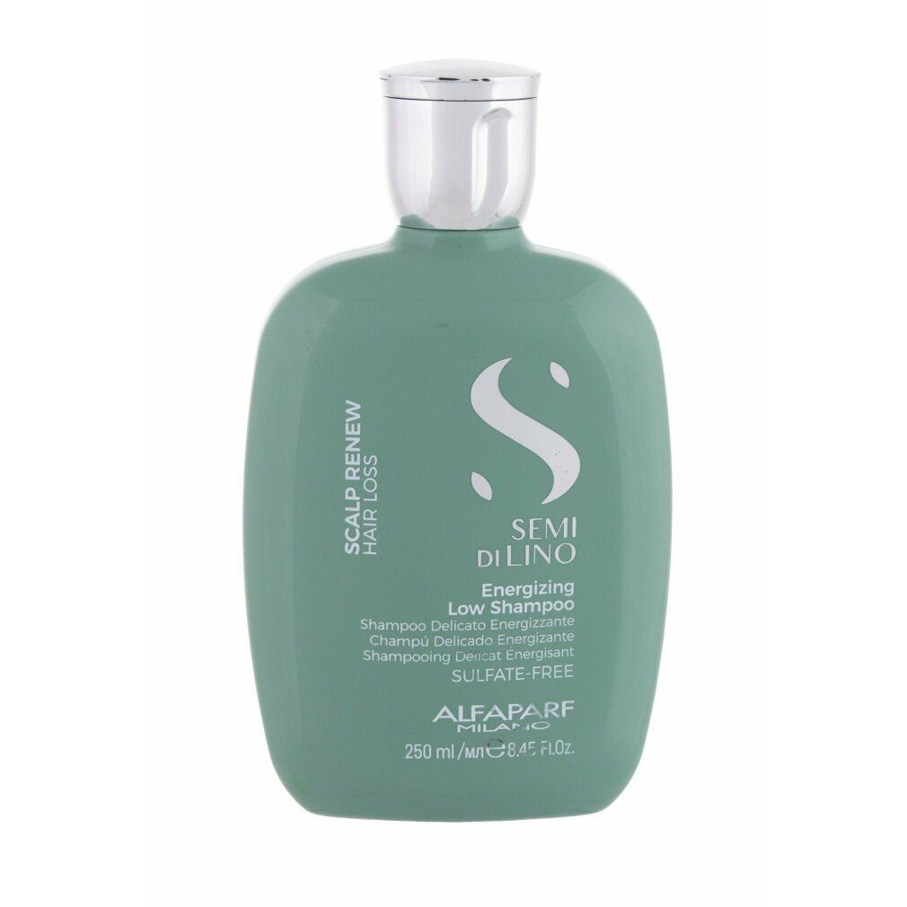 Bouteille verte Semi di Lino Energizing Low Shampoo, 250 ml, sans sulfate.
