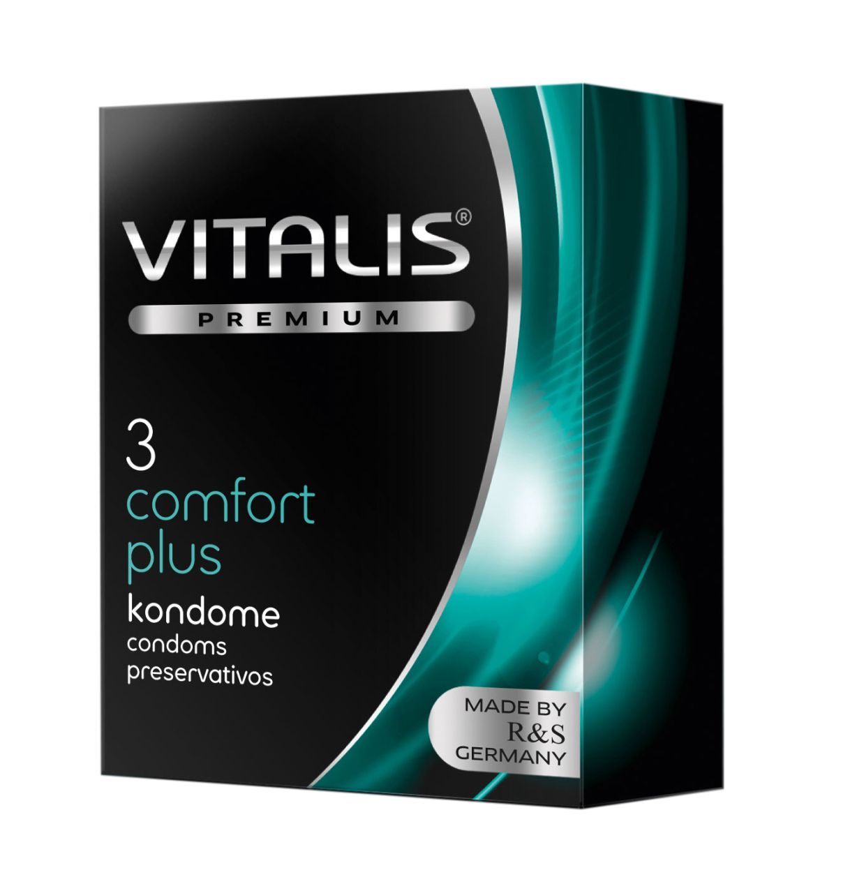 Boîte de 3 préservatifs Vitalis PREMIUM Comfort Plus, Made in Germany.