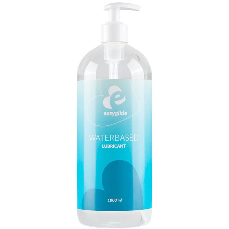 Transparante fles met pomp. Label met logo en tekst "WATERBASED LUBRICANT". Inhoud: 1000 ml.