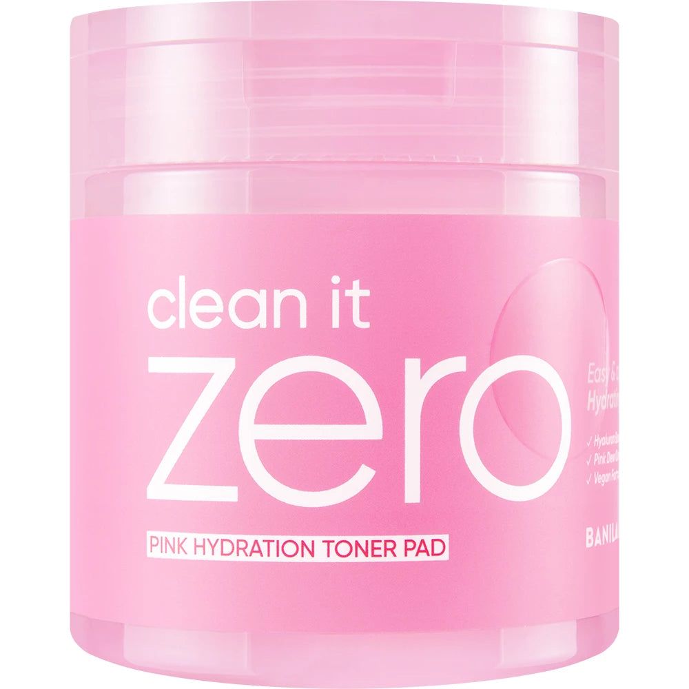 Roze pot met "Clean it Zero Pink Hydration Toner Pad".