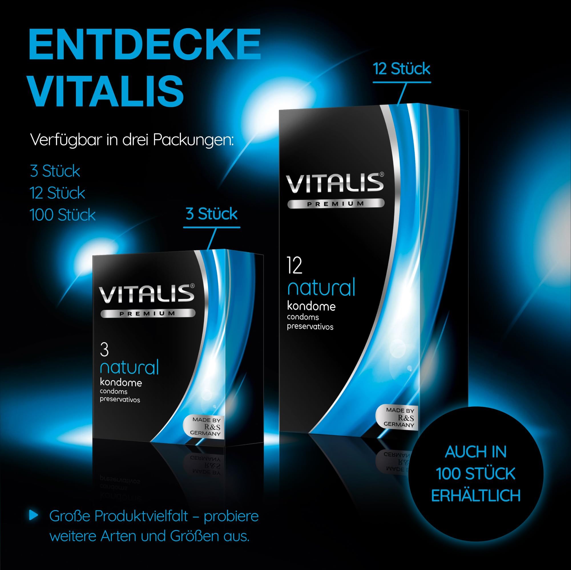 Préservatifs Vitalis : Boîtes de 3, 12 et 100. Vitalis PREMIUM Natural.