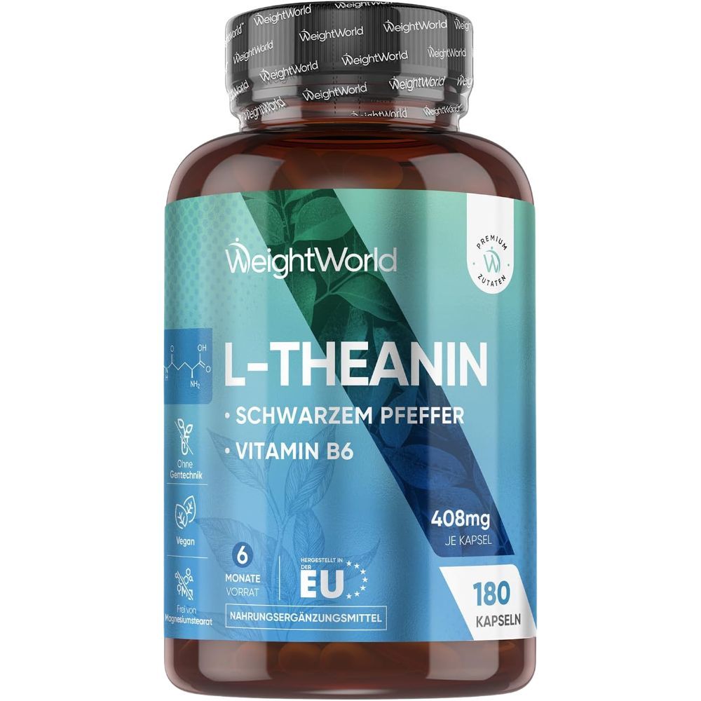 Gélules L-Théanine WeightWorld avec poivre noir et vitamine B6, 180 gélules.