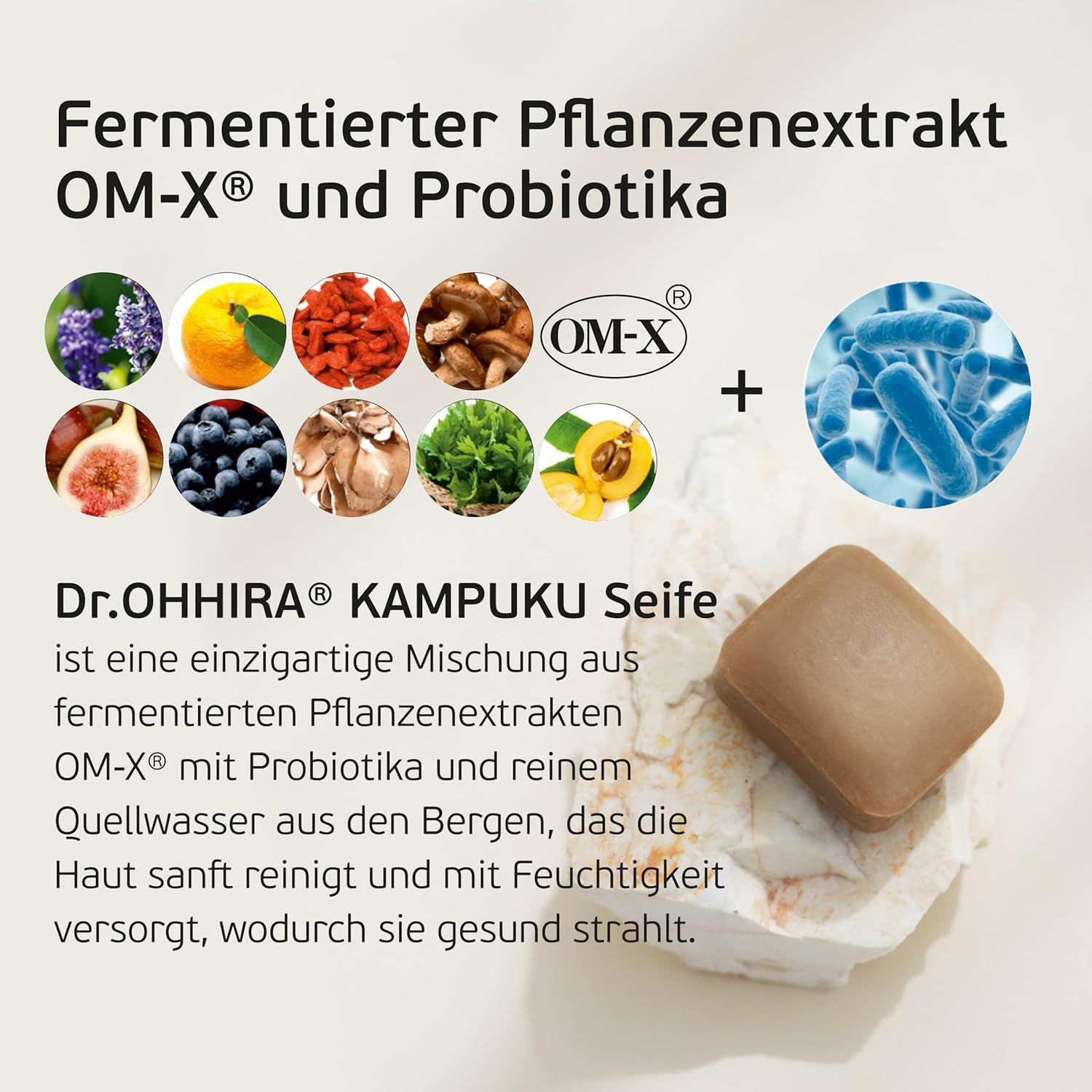 Extrait végétal fermenté OM-X et probiotiques pour le savon Dr. OHHIRA KAMPUKU.