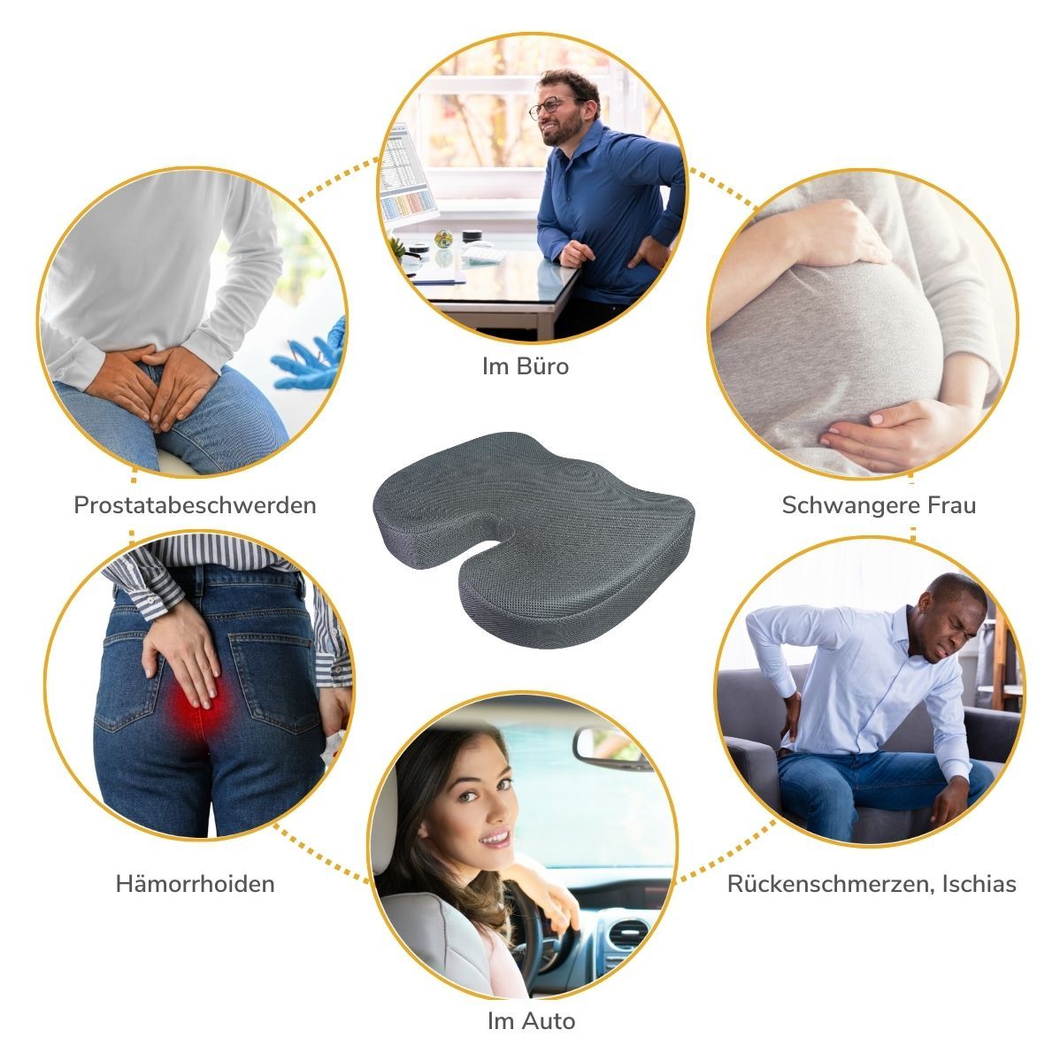 Coussin Orthopédique Coccyx LustLocke - Mousse Mémoire De Forme, Trou Central, Design En U, 45x36x13 Cm Pour Bureau, Voiture, Canapé