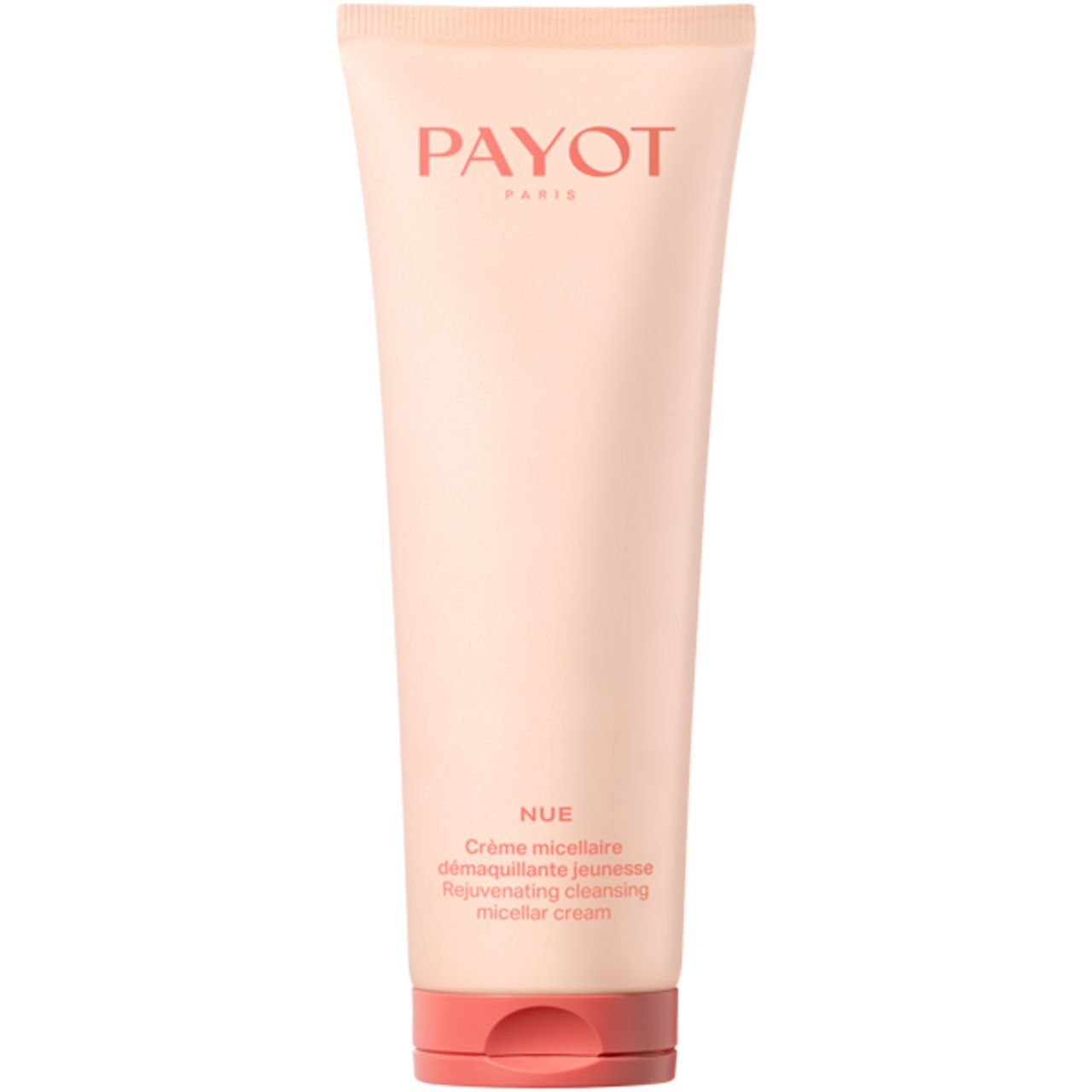 Roze Payot-tube. Opschrift: PAYOT PARIS, NUE, Crème micellaire démaquillante jeunesse, Rejuvenating cleansing micellar cream.