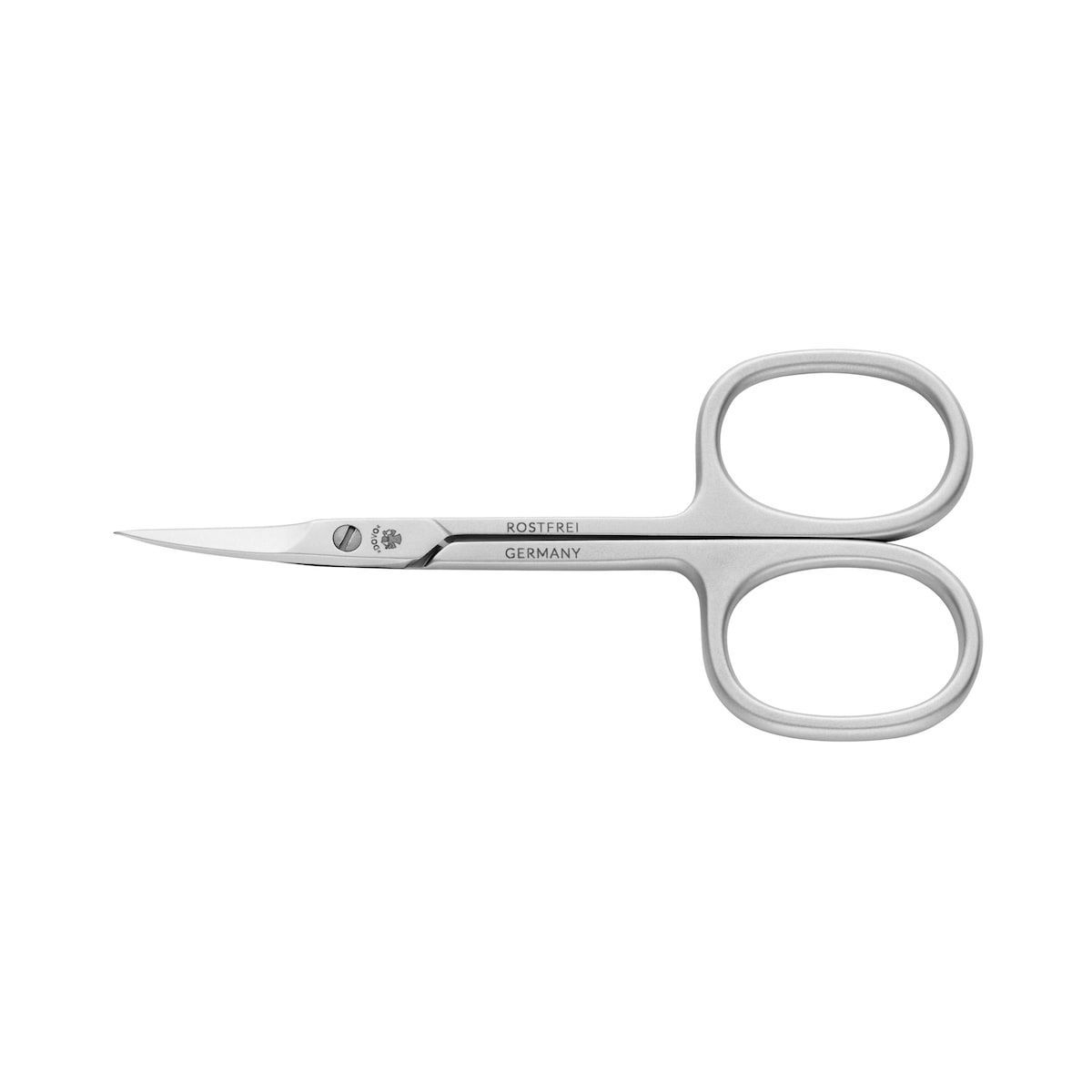 Roestvrijstalen nagelriemschaar. Roestvrij, met afgeronde handgrepen en puntige punt. Gemaakt in Duitsland.